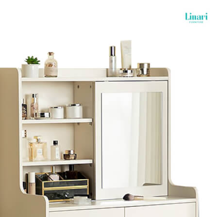 ชุดโต๊ะเครื่องแป้งพร้อมเก้าอี้ โต๊ะแต่งหน้าพร้อมกระจกบานเลื่อน  Linari รุ่น MI1C-A_1