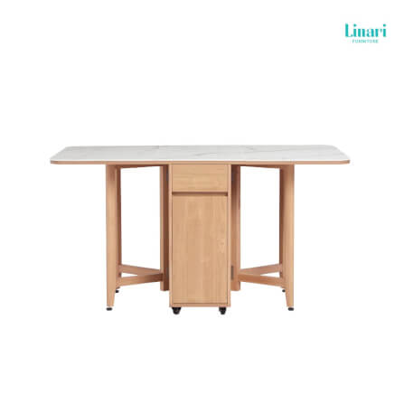  โต๊ะทานข้าว โต๊ะอาหารอเนกประสงค์ พร้อมเก้าอี้ สามารถพับได้ LINALI.รุ่น OU2R-A Brown_1