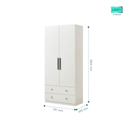 ตู้เสื้อผ้าไม้ 2 บานประตู สไตล์มินิมอล LINARI รุ่น MI1G-A WHITE_2