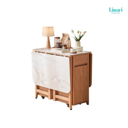  โต๊ะทานข้าว โต๊ะอาหารอเนกประสงค์ พร้อมเก้าอี้ สามารถพับได้ LINALI.รุ่น OU2R-A Brown_3