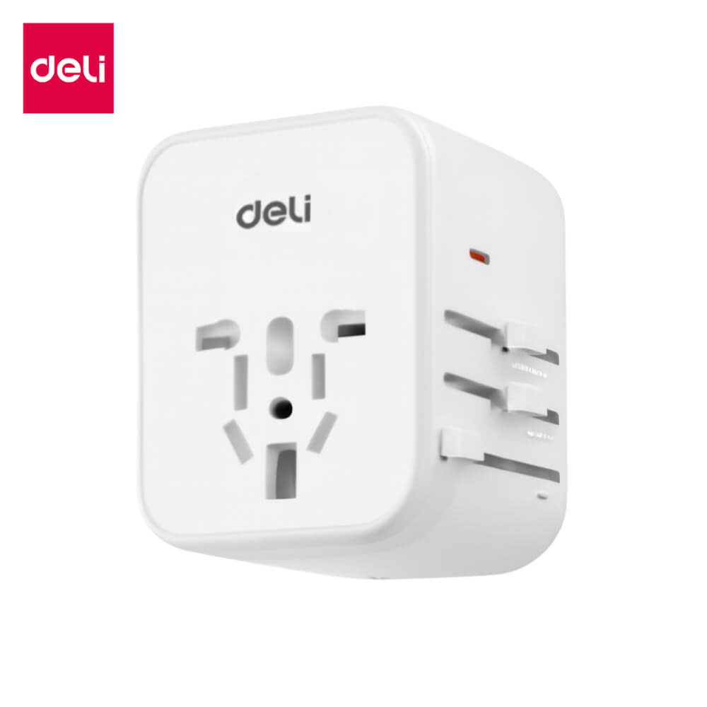 หัวแปลงปลั๊กไฟ DELI ET766-WH-01 สีขาว 1A2C-25W