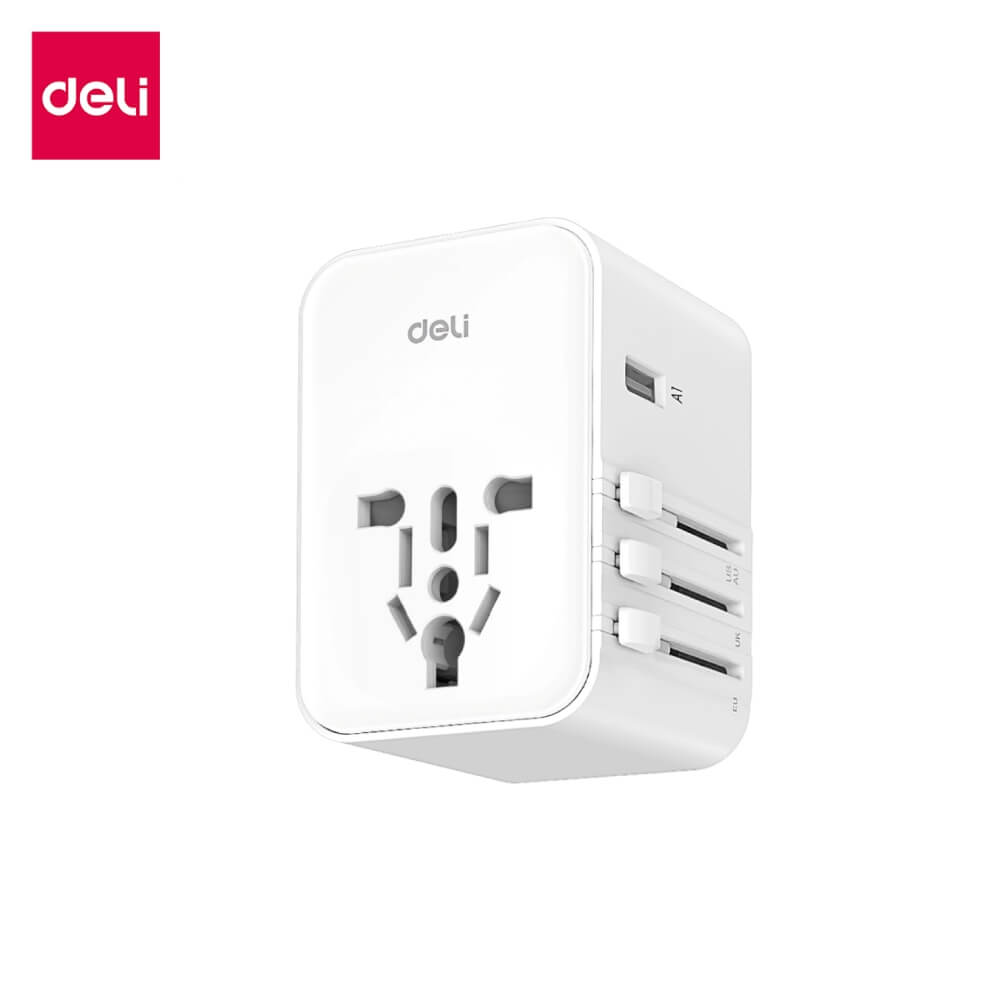 หัวแปลงปลั๊กไฟ DELI ET767-WH-01 สีดำ 2A3C-45W