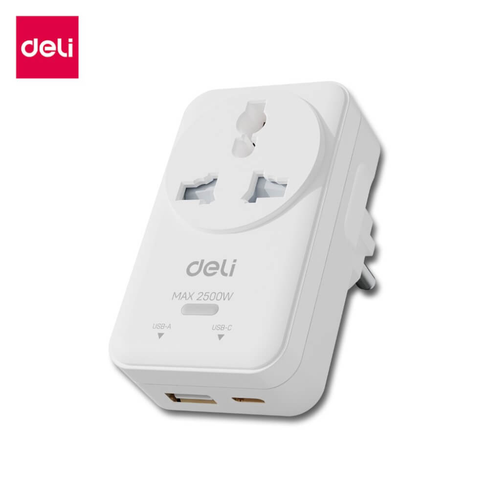 หัวแปลงปลั๊กไฟ DELI ET739-WH1-01 12วัตต์_0