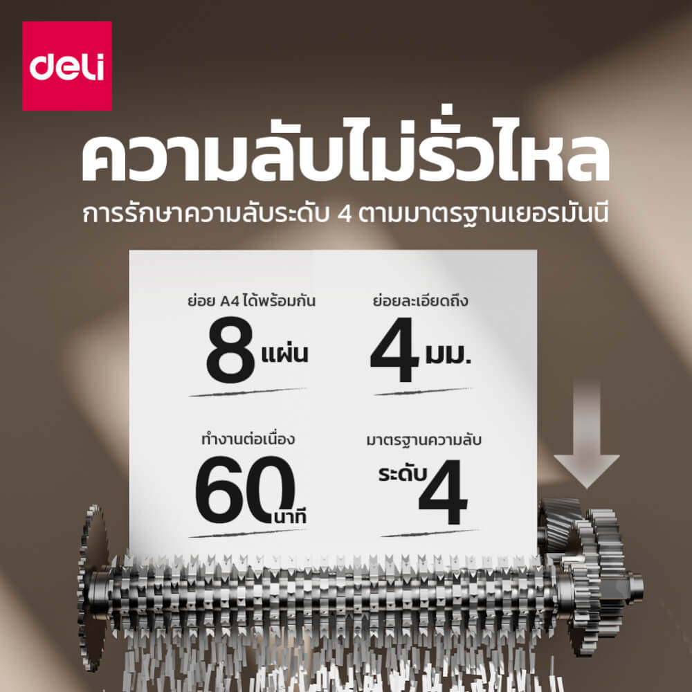เครื่องทำลายเอกสาร 20 ลิตร DELI GA880-WH-01 สีขาว