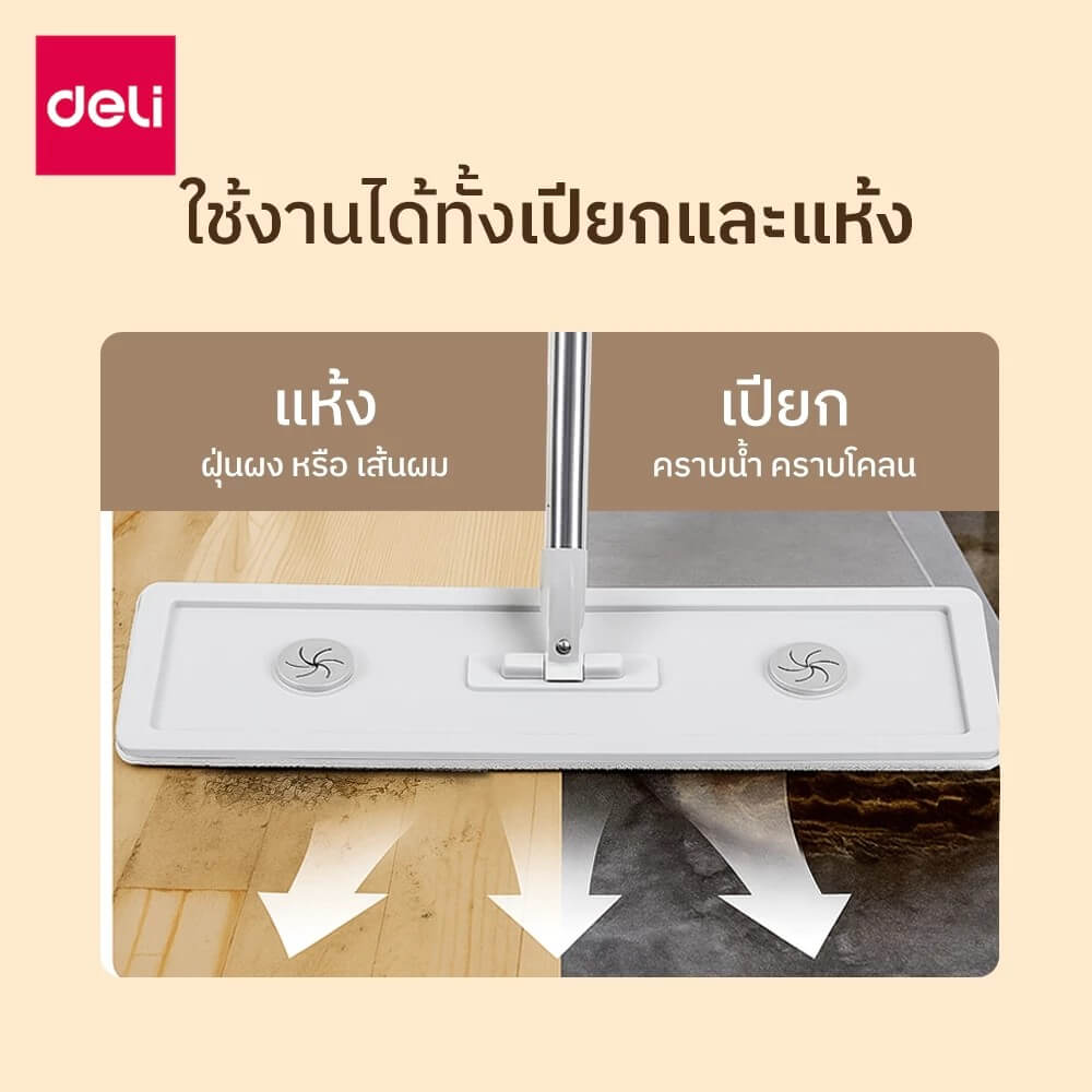 ไม้ม็อบไมโครไฟเบอร์ดันฝุ่น 2IN1 DELI VS1405-GR-01 ขนาด 10.5X36X128 ซม สีเทา