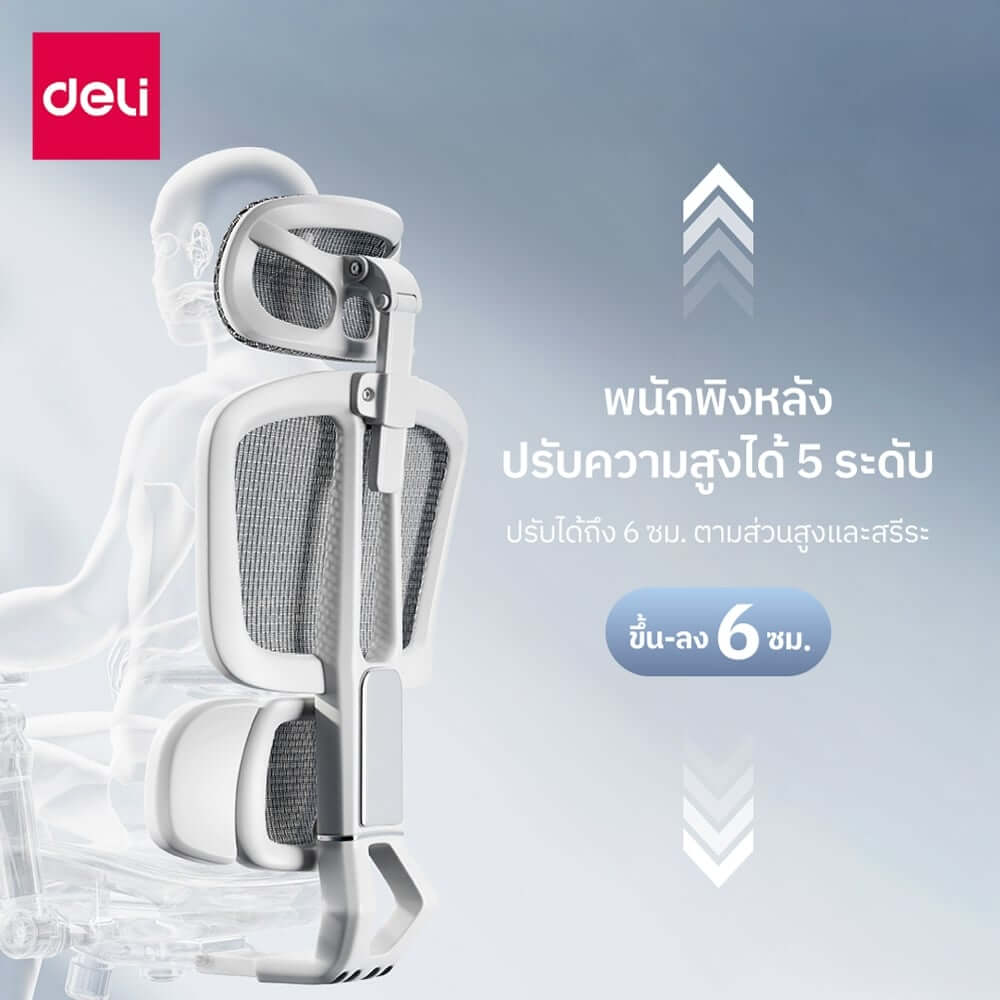 เก้าอี้สำนักงาน DELI E4987-GR-01 เบาะตาข่าย สีเทา_4