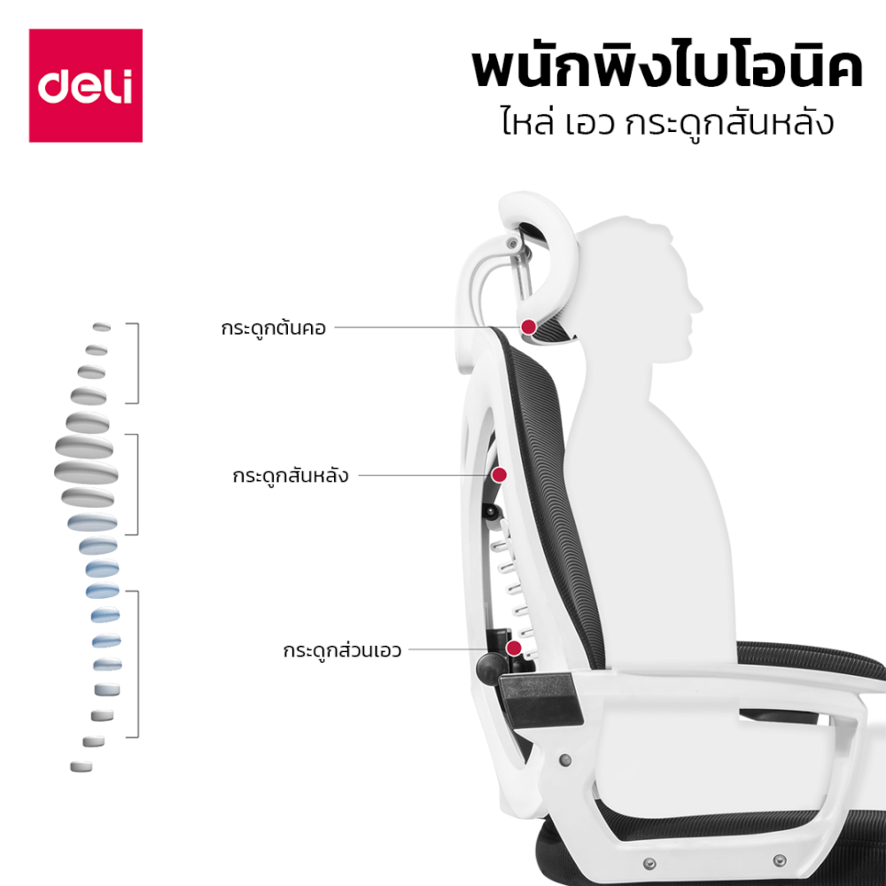 เก้าอี้สุขภาพ DELI E4935-GR-01 เอนได้ถึง 120&deg; สีเทา