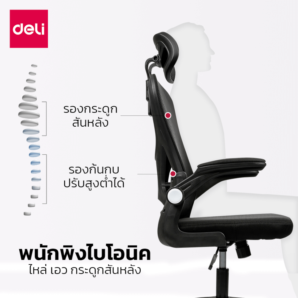 เก้าอี้ทำงาน DELI E4930-BK-01 ปรับสูงได้ 10CM สีดำขาว
