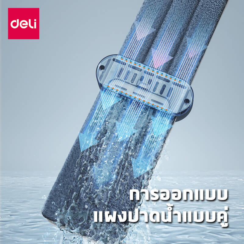 ไม้ถูพื้นรีดน้ำในตัว ฉีดสเปรย์ DELI VS1042-WH-01 สีขาว