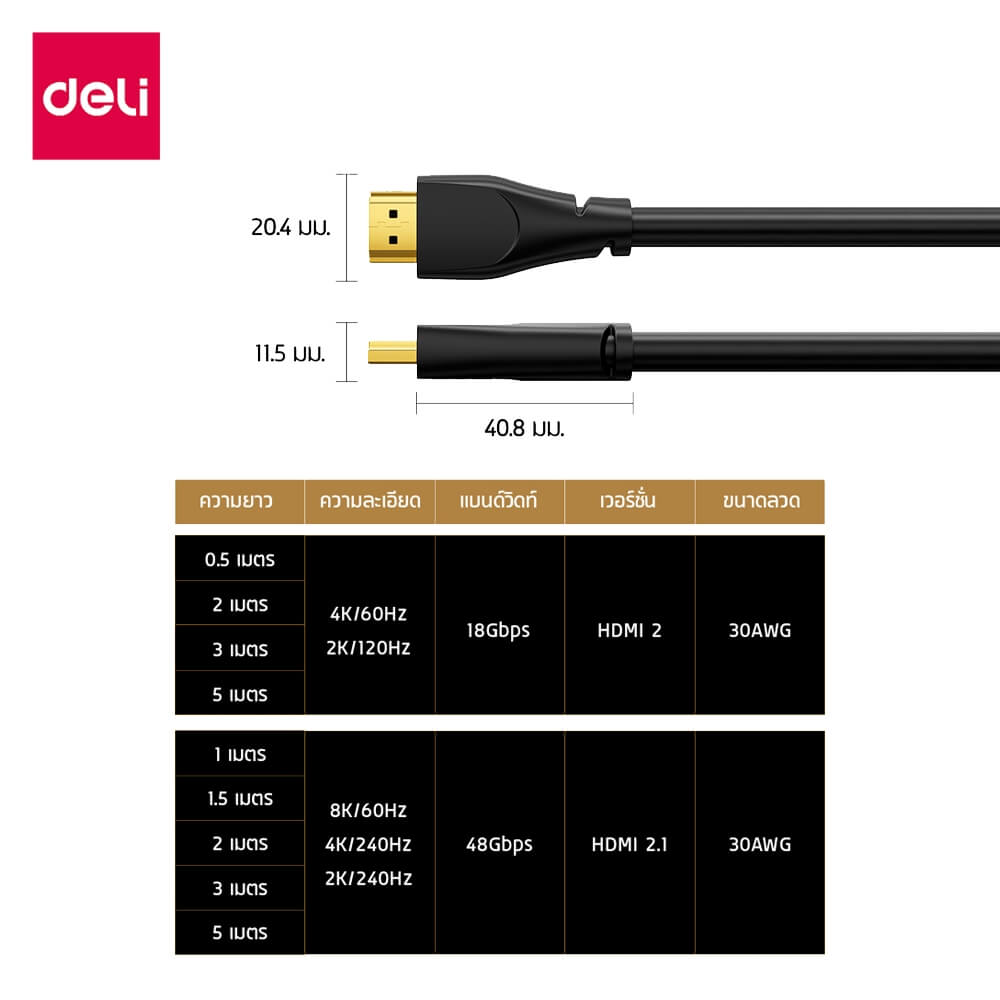 สาย HDMI DELI ET860(01)-BK-01 4K 0.5ม. สีดำ