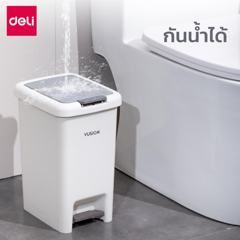ถังขยะแบบเหยียบ DELI VS1112-GR-01 15ลิตร สีขาวเทา
