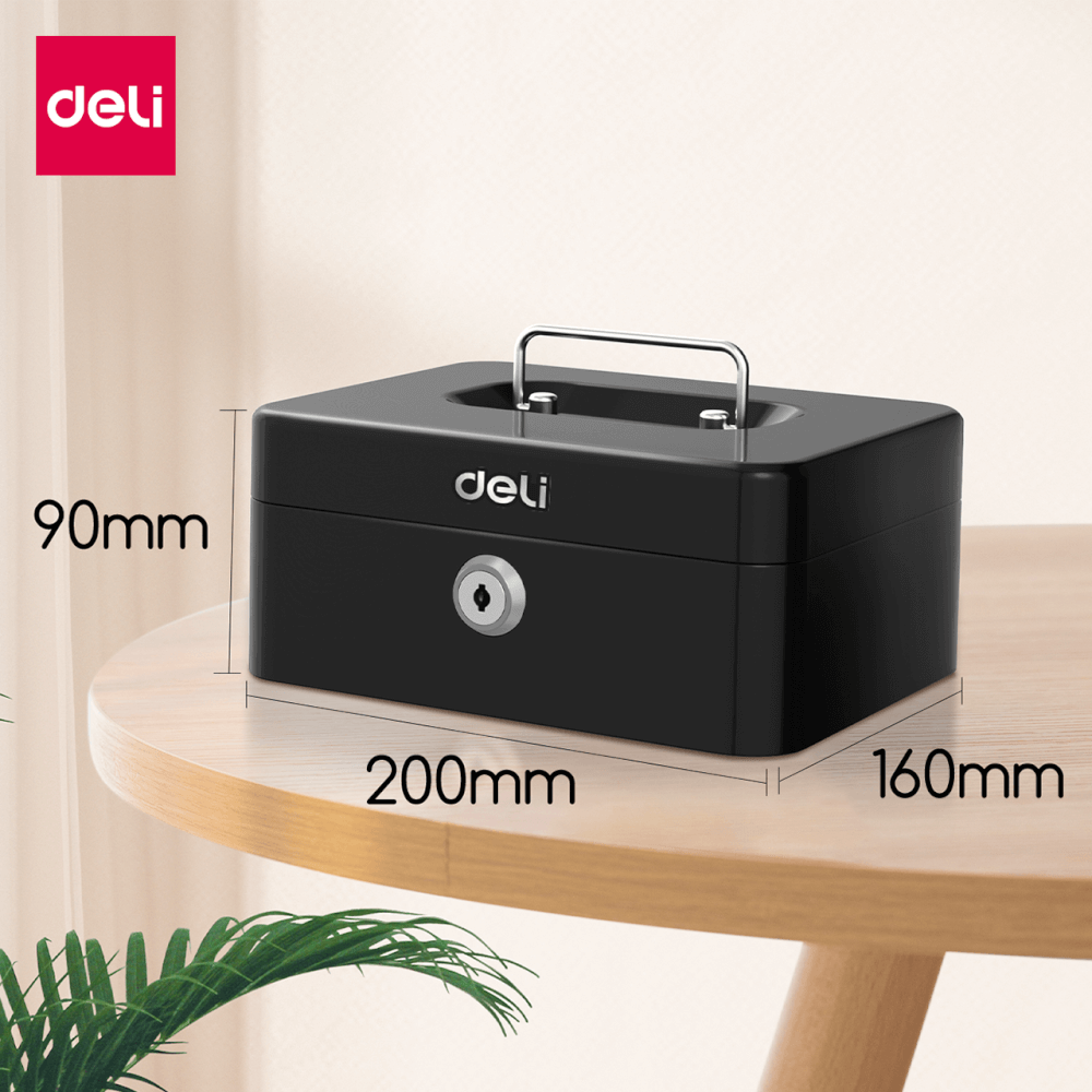 กล่องเหล็กเก็บเงิน DELI ET500-BK-01 กุญแจ สีดำ