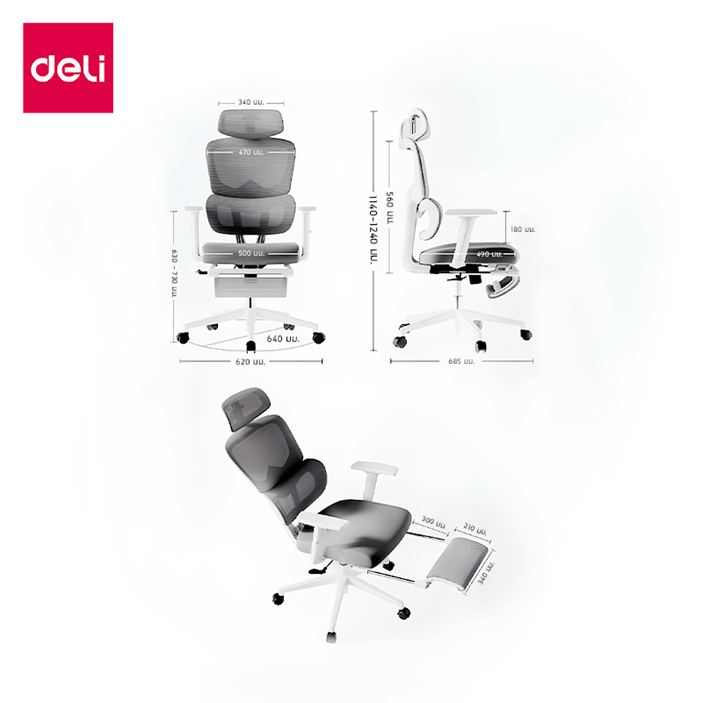 เก้าอี้สุขภาพ DELI E4981-WH-01 รองเอว-พักขา สีเทา