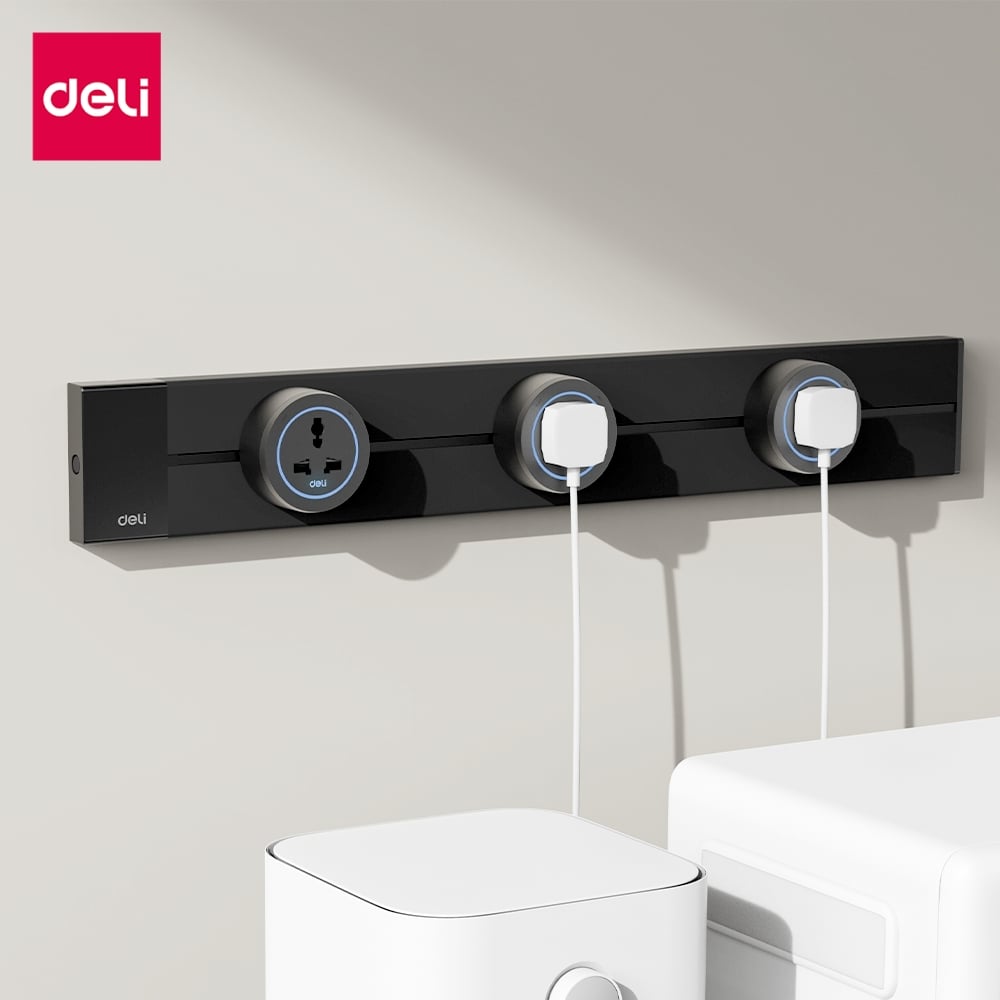 รางปลั๊กไฟแบบเลื่อนได้ DELI ET888(40)-WH-01 เฉพาะราง ขนาด 40CM 8000W สีขาว_7