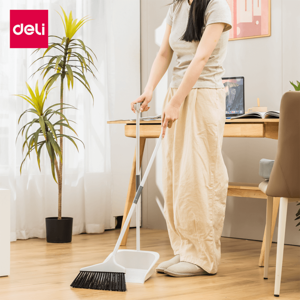 ไม้กวาดพร้อมที่โกยผง DELI VS1020-WH-01
