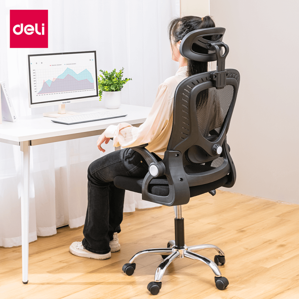 เก้าอี้ทำงาน DELI E4959-WH-01 2D รองเอวปรับได้ 3 CM สีขาว