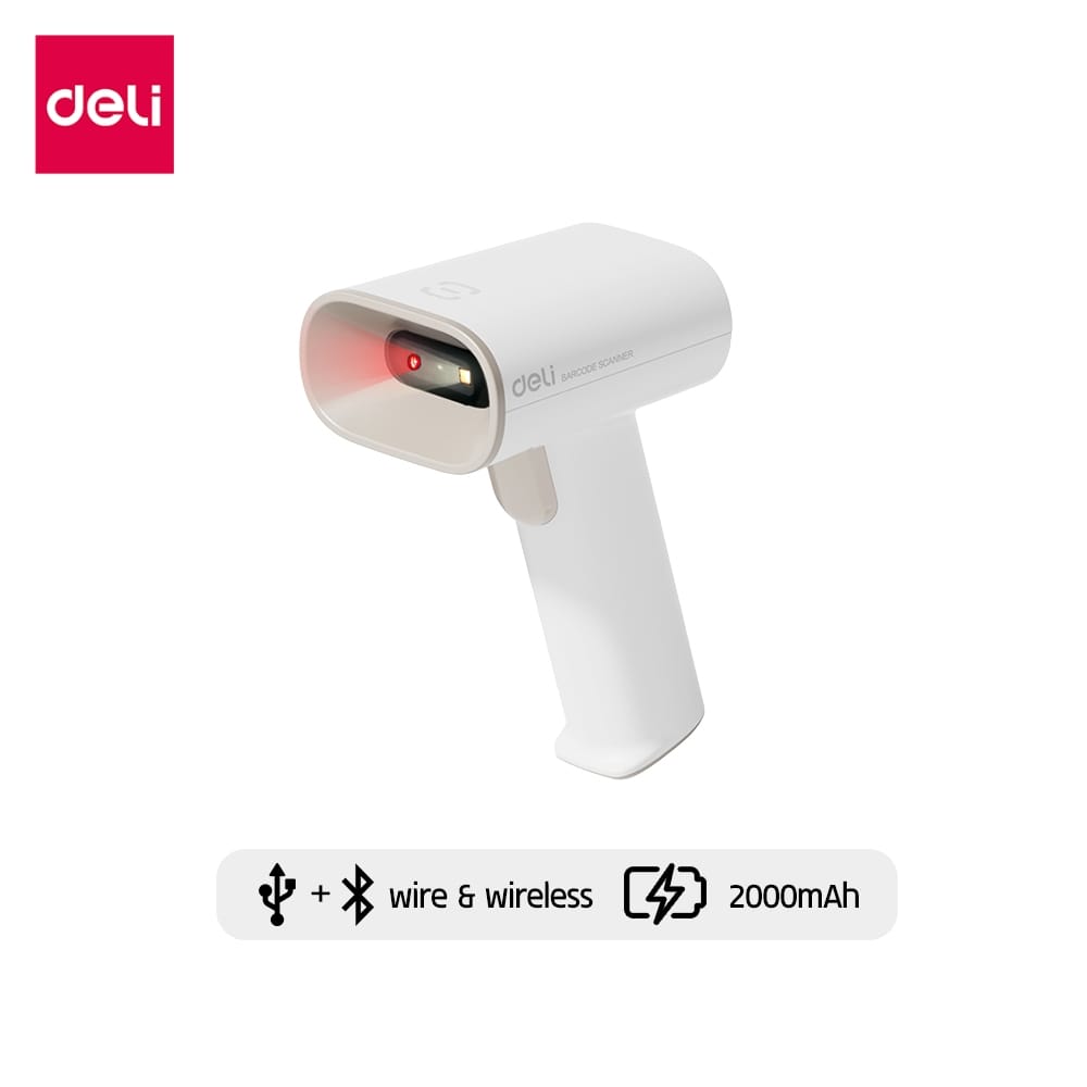 เครื่องสแกนบาร์โค้ด DELI ES228W-WH-01 ไร้สาย สีขาว