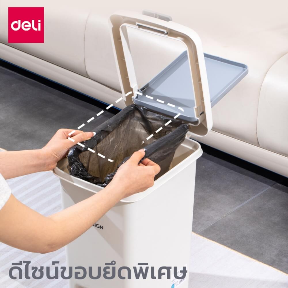 ถังขยะแบบเหยียบ DELI VS1112-GR-01 15ลิตร สีขาวเทา