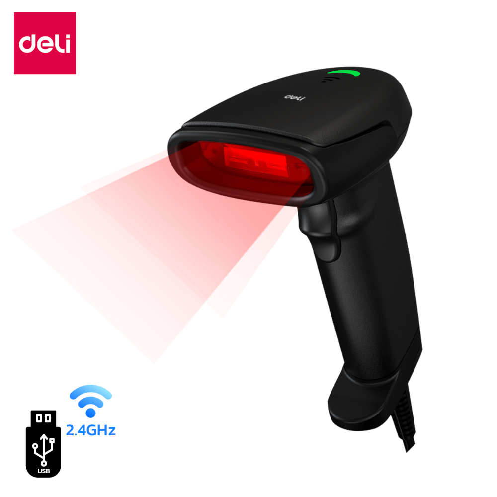 เครื่องสแกนบาร์โค้ด DELI ES206-01 USB แสงแดง สีดำ