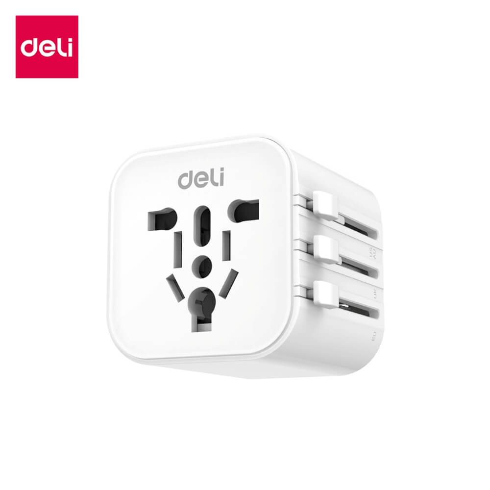 หัวแปลงปลั๊กไฟ DELI ET765-WH-01 สีขาว