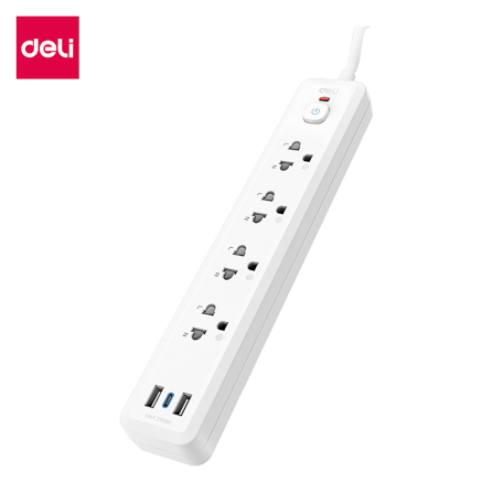 ปลั๊กไฟสามตา 4ช่อง 2USB 1TypeC 3M Deli CT499-WH-01 สีขาว_0