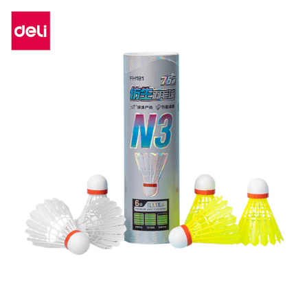 ลูกแบดมินตัน DELI FH181-MX-01 วัสดุไนลอน สีขาว/เหลือง (1 แพ็ค 6 ลูก)_0