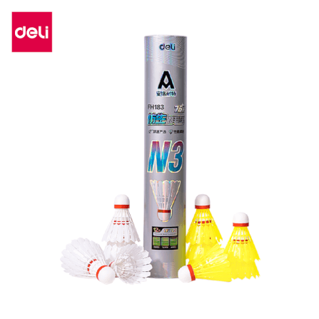 ลูกแบดมินตัน DELI FH183-MX-01 วัสดุไนลอน สีขาว/เหลือง (1 แพ็ค 12 ลูก)_0