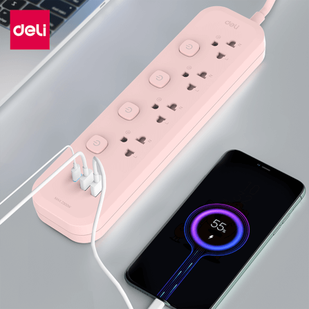 รางปลั๊กไฟ 3 ช่อง 2USB 1TypeC Deli CT493-PK-01 ความยาวสาย 3 เมตร_1