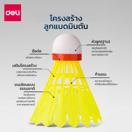 ลูกแบดมินตัน DELI FH183-MX-01 วัสดุไนลอน สีขาว/เหลือง (1 แพ็ค 12 ลูก)_1