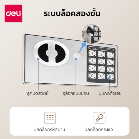 ตู้เซฟนิรภัย DELI ET510-BK-01 ขนาด 17X23X17 CM 3KG สีดำ_1