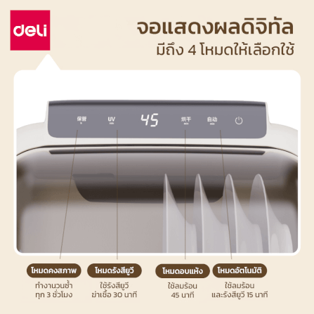 เครื่องอบจานไฟฟ้าพร้อมแสง UV DELI LD502-WH-01 20 ลิตร สีขาว_2