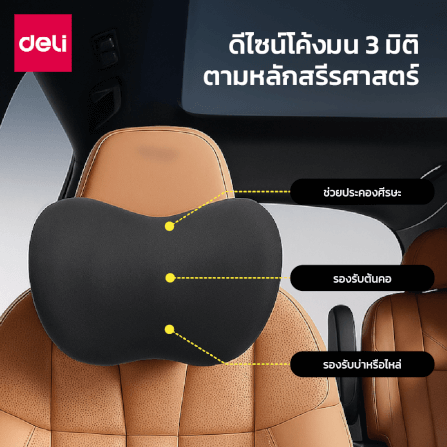 หมอนรองคอ DELI VS1342-GR-01 ขนาด 27X18X20 ซม. สีเทา_2