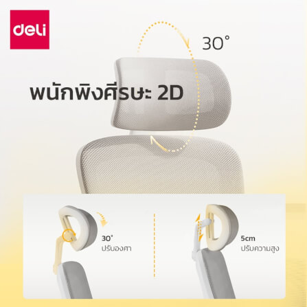 เก้าอี้สำนักงานเพื่อสุขภาพ DELI KF250-WH-01 สีเทา_3
