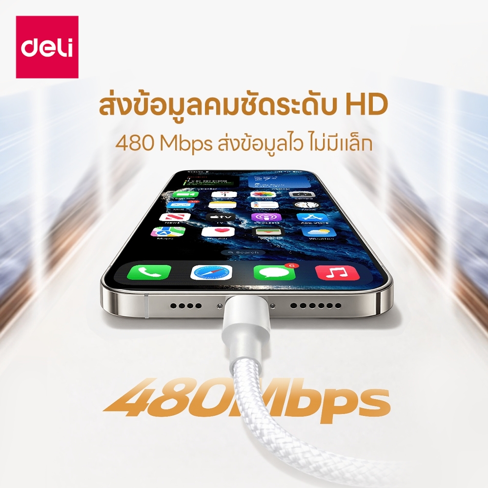 สายชาร์จ DELI ET850(02)-WH-01 C-C 100W 2เมตร สีขาว_3