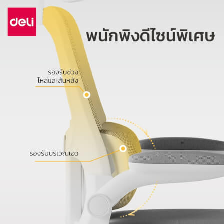 เก้าอี้สำนักงานเพื่อสุขภาพ DELI KF250-WH-01 สีเทา_4