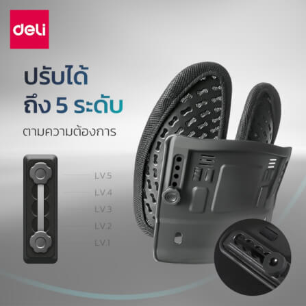 เบาะรองหลังเพื่อสุขภาพ DELI VS1335-GR-01 15.75 นิ้ว สีเทา_5