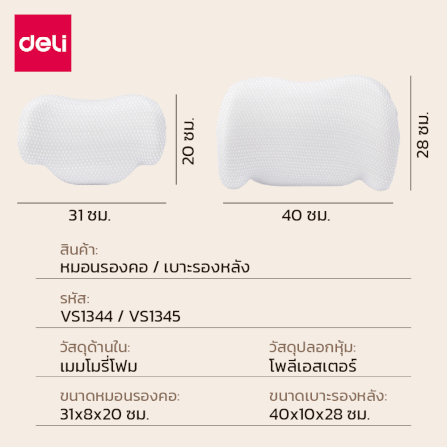 หมอนรองคอ DELI VS1344-GR-01 ขนาด 31X8X20 ซม. สีเทา_5