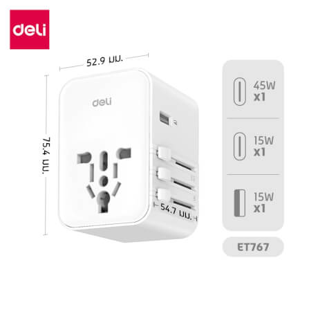 หัวแปลงปลั๊กไฟ DELI ET767-WH-01 สีดำ 2A3C-45W_7