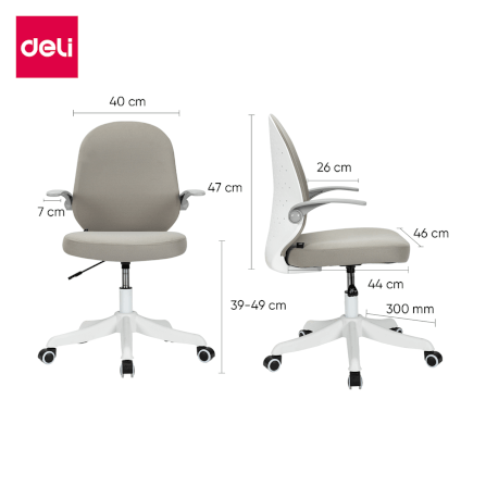 เก้าอี้ออฟฟิศ DELI E4942-WH-01 พนักพิงโค้ง สีเทา_7