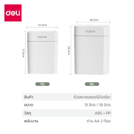 ถังขยะอัจฉริยะ VUSIGN VS1416-WH-01 13ลิตร สีขาว_9