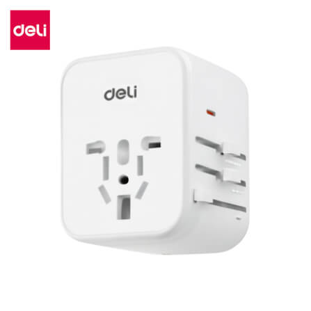 หัวแปลงปลั๊กไฟ DELI ET766-WH-01 สีขาว 1A2C-25W_6