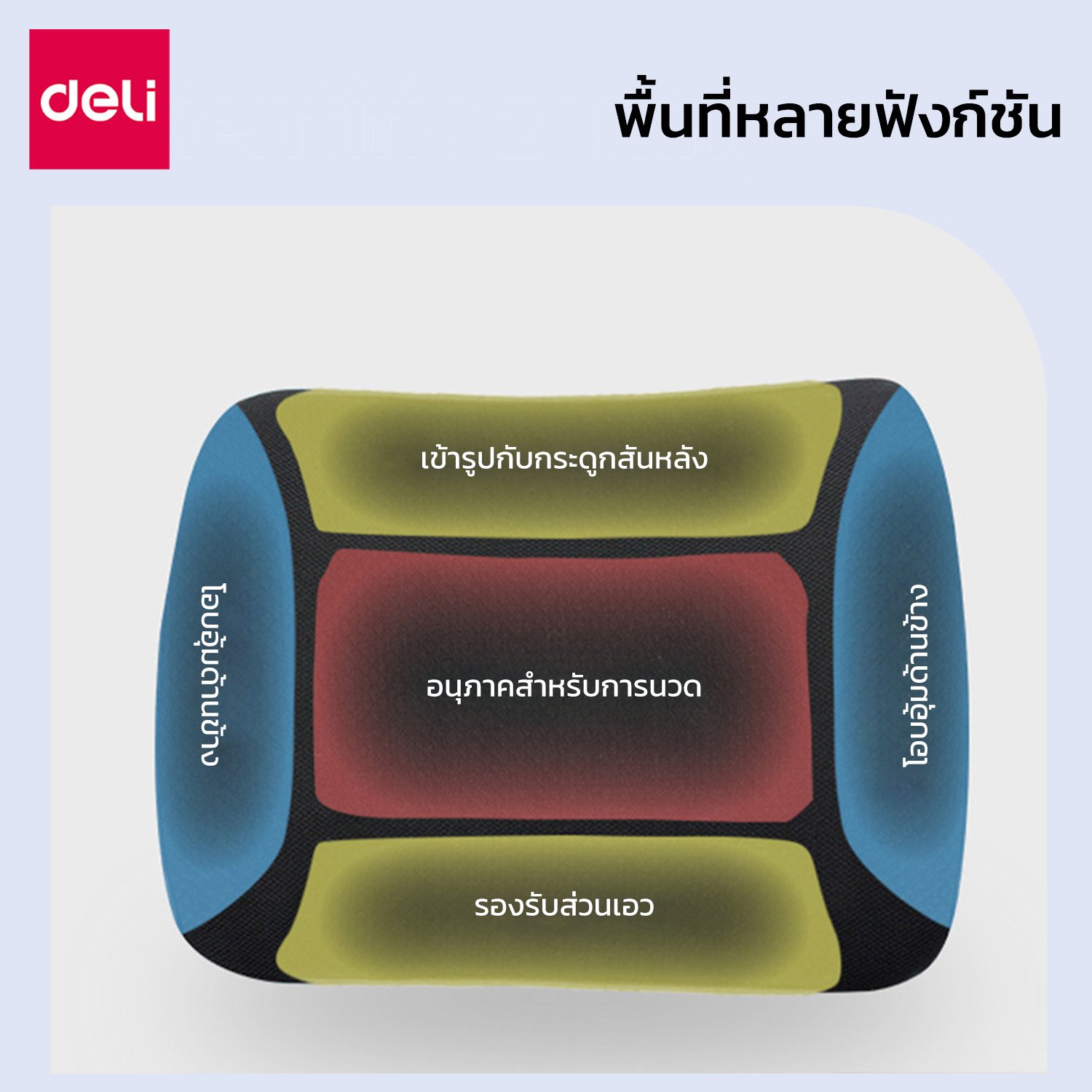 เบาะรองหลังเพื่อสุขภาพ Deli VS765-BK-01 สีดำ ขนาด 39x33x9 cm_2