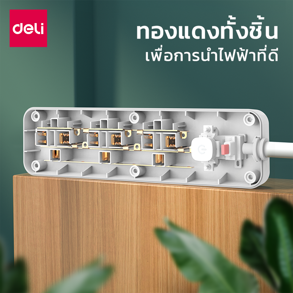 รางปลั๊กไฟ 3ช่อง 3M 1สวิตซ์ Deli CT480-GR-01 สีเทาอ่อน_3