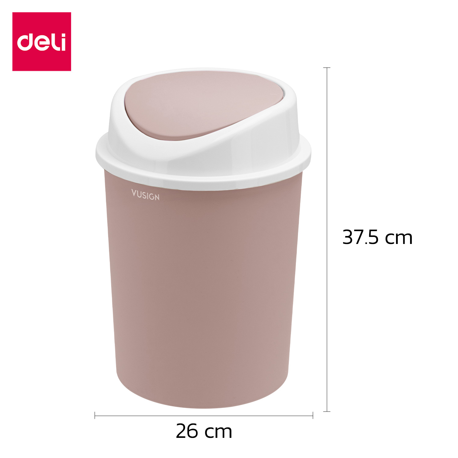 ถังขยะพลาสติกทรงกลม Deli VS1122-PK-01 สีชมพู ขนาด 26x37.5 cm._6