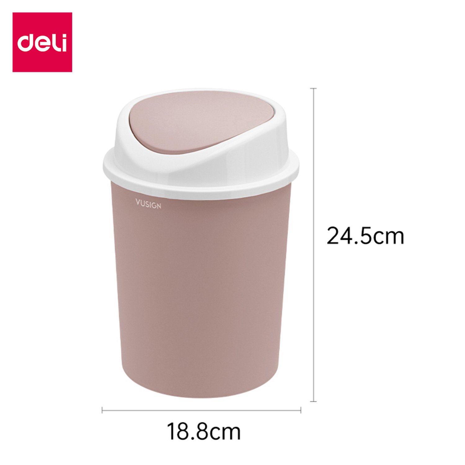 ถังขยะพลาสติกทรงกลม Deli VS1107-PK-01 สีชมพู ขนาด 18.8x24.5 cm._6