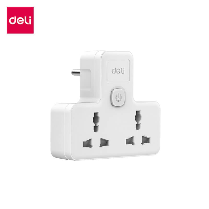 ปลั๊กไฟอแดปเตอร์ กำลังไฟ 10A 2500W DELI ET714-WH-01 สีขาว
