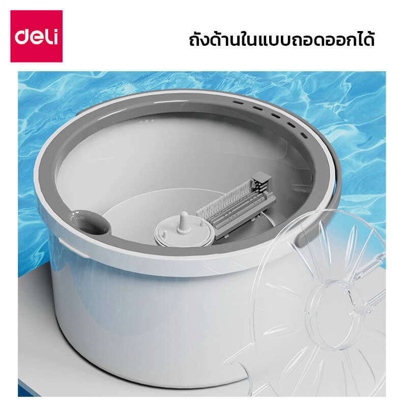 ชุดถังปั่นพร้อมไม้ม็อบ Deli VS1045-GR-01 สีเทา