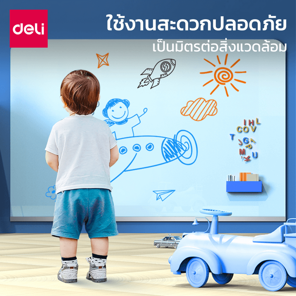 กระดานกระจก ไวท์บอร์ดกระจก Deli MZ103-WH-01 ขนาด 90 x 180 cm