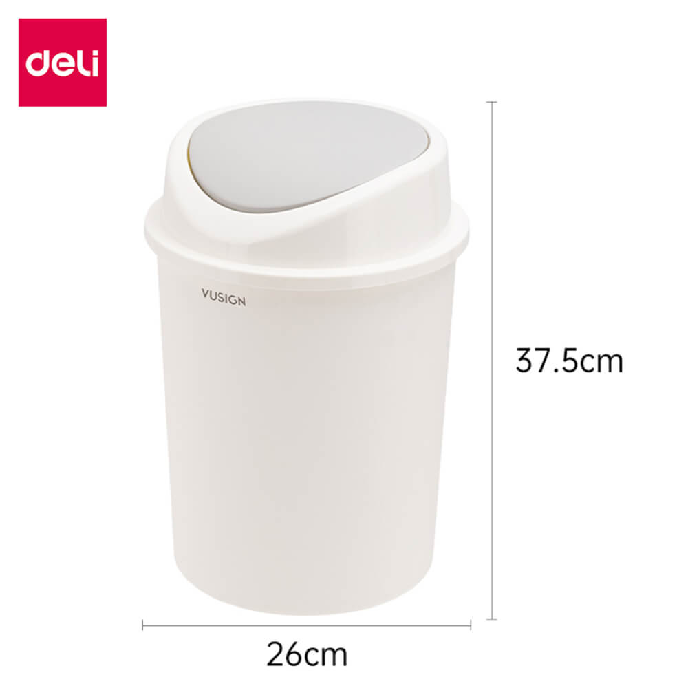 ถังขยะพลาสติกทรงกลม Deli VS1122-WH-01 สีขาว ขนาด 26x37.5 cm.