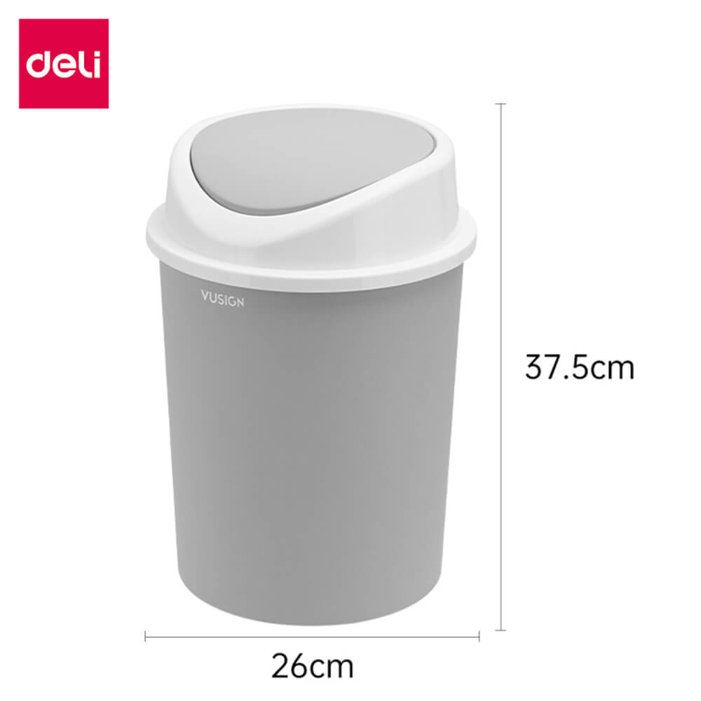 ถังขยะพลาสติกทรงกลม Deli VS1122-GR-01 สีเทา ขนาด 26x37.5 cm.